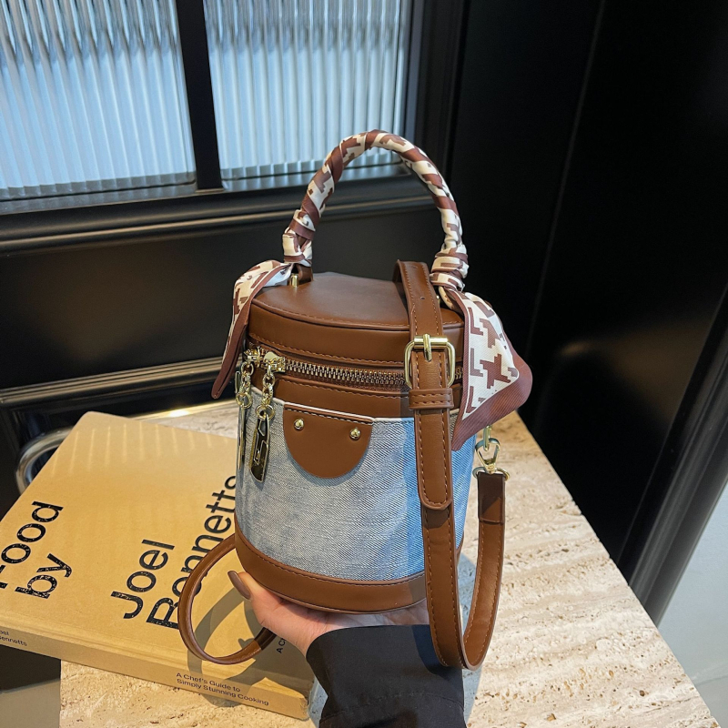 Ženska PU cilindrična bucket torba, preko ramena i ručnog nošenja, elegantna i vrhunska