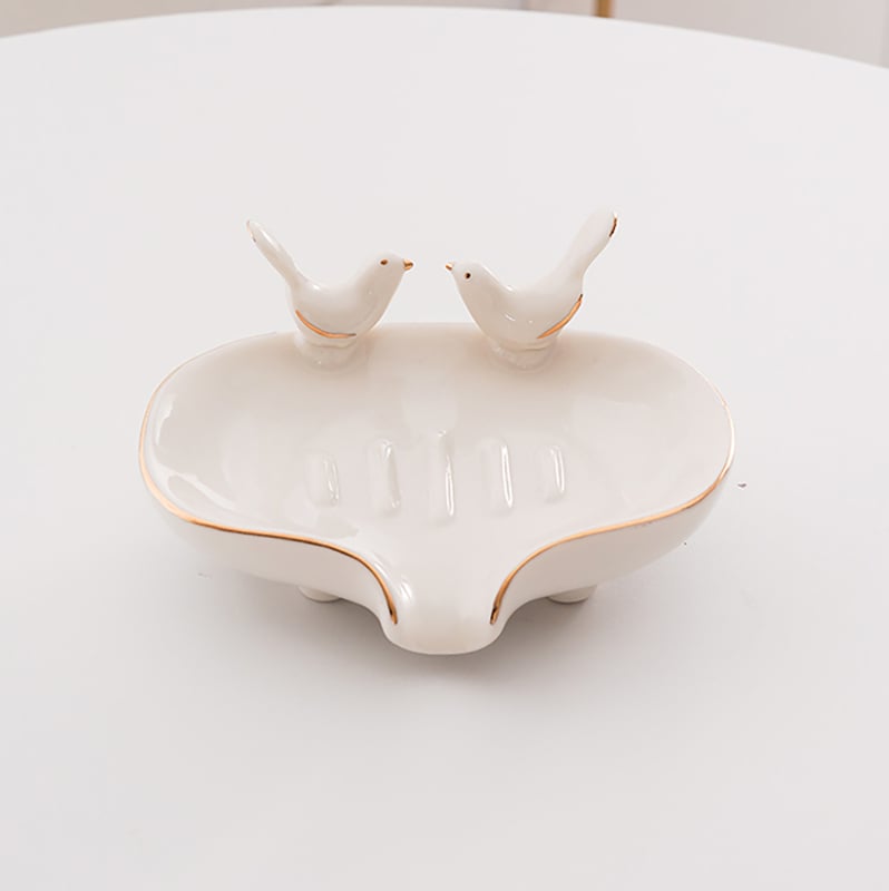 Sapnieră ceramică cu pasăre aurie, în stil Nordic, cu drenaj, pentru baie acasă sau la hotel