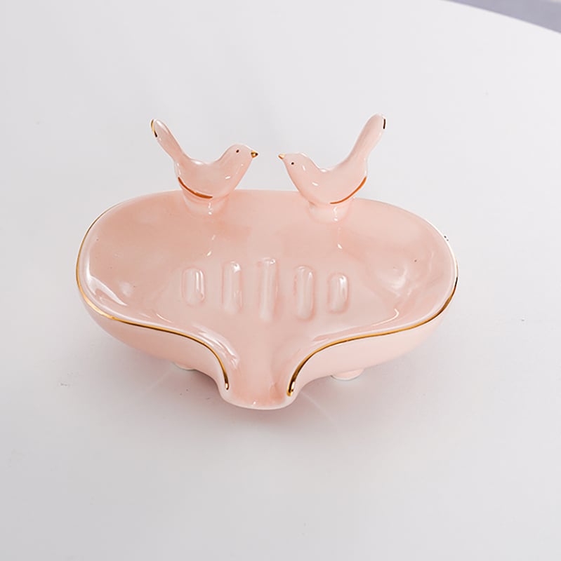 Sapnieră ceramică cu pasăre aurie, în stil Nordic, cu drenaj, pentru baie acasă sau la hotel