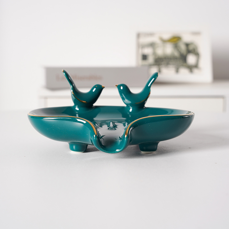 Sapnieră ceramică cu pasăre aurie, în stil Nordic, cu drenaj, pentru baie acasă sau la hotel
