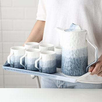 Set ceainic pentru apă caldă pentru uz casnic, cu ceașcă ceramică, gradient albastru-alb