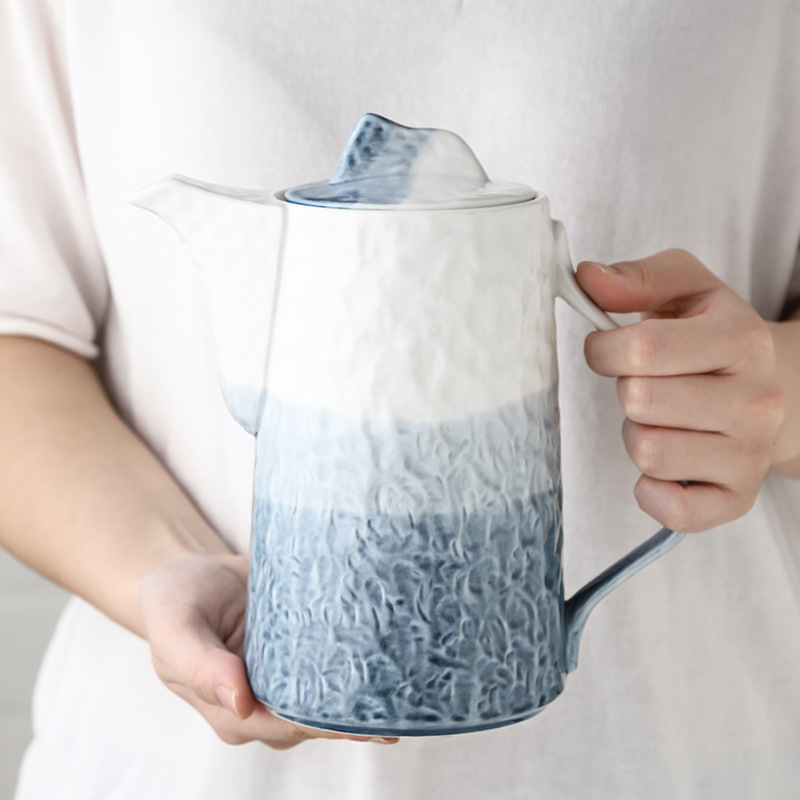 Set ceainic pentru apă caldă pentru uz casnic, cu ceașcă ceramică, gradient albastru-alb