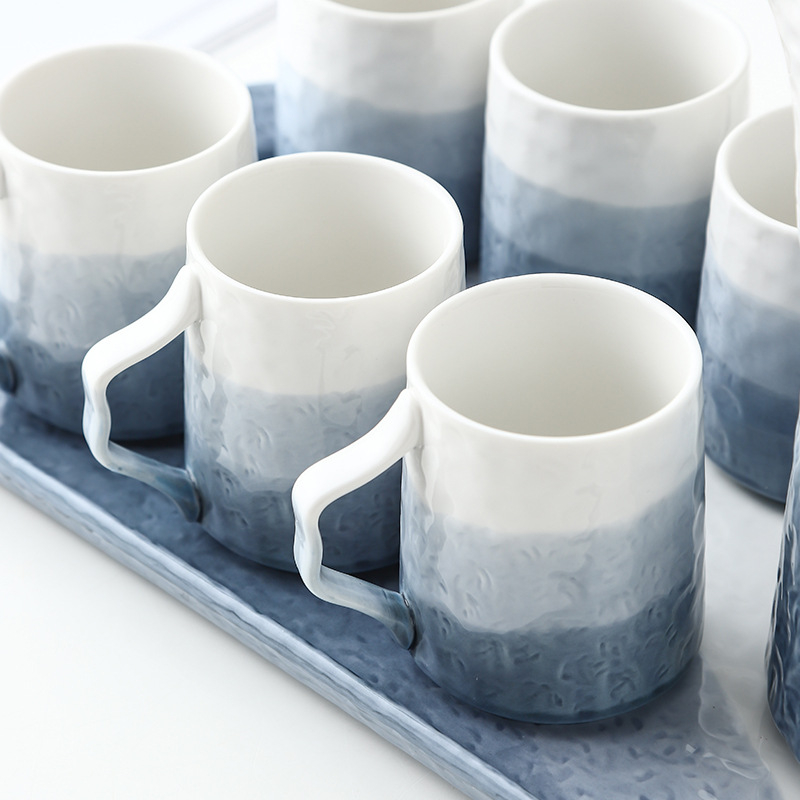 Set ceainic pentru apă caldă pentru uz casnic, cu ceașcă ceramică, gradient albastru-alb