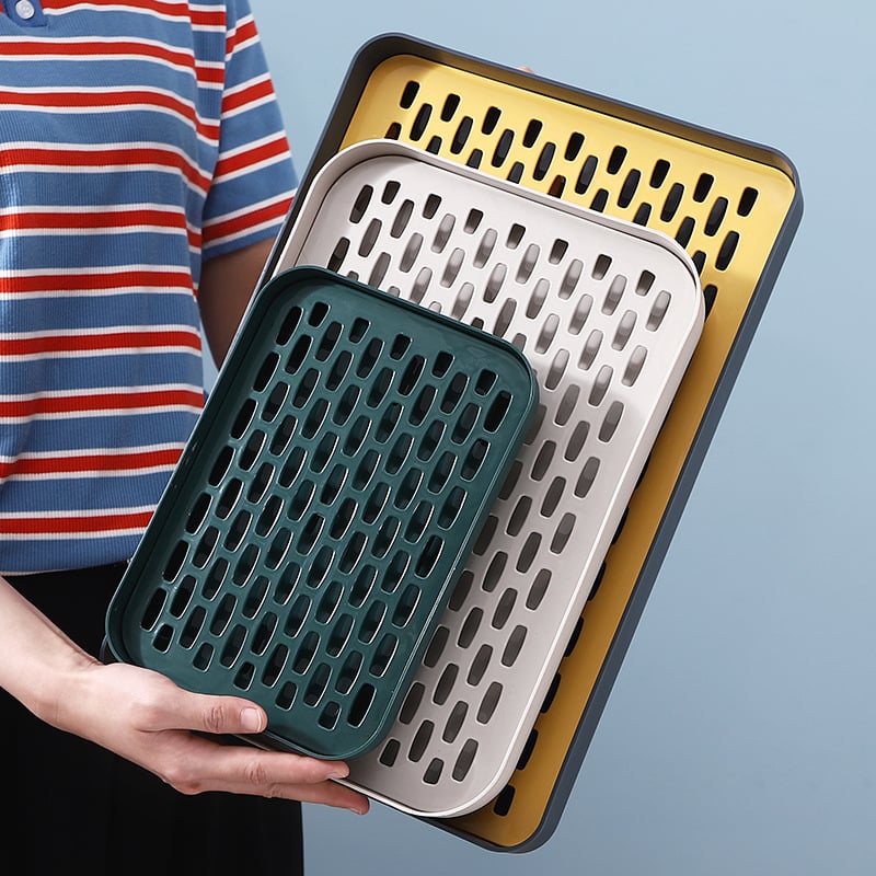 Tavă de ceai din plastic, dublu nivel, drenaj pentru căni