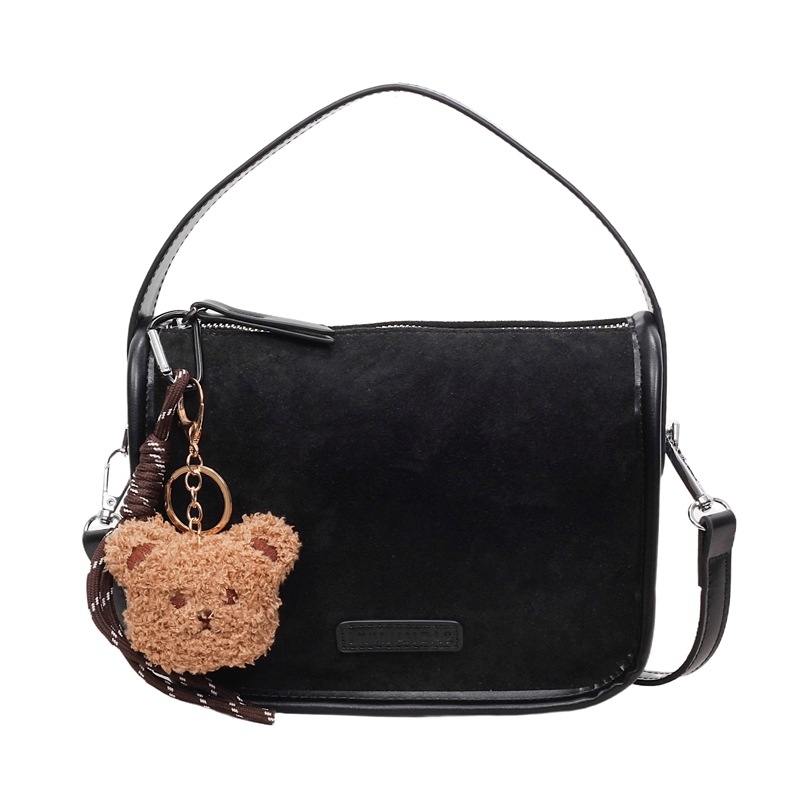 Ženska crossbody torba od brušenog velura s mat završetkom, jesensko-zimski trend, mini kvadratnog oblika, srednje veličine, zatvarač, podstava od poliestera, jedna naramenica, proljeće 2026 izdanje
