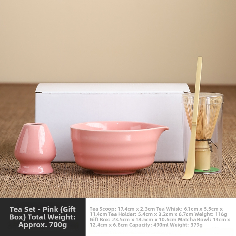 Set japonez din ceramică pentru matcha, cu tel de bambus, perie pentru matcha și linguriță pentru ceai