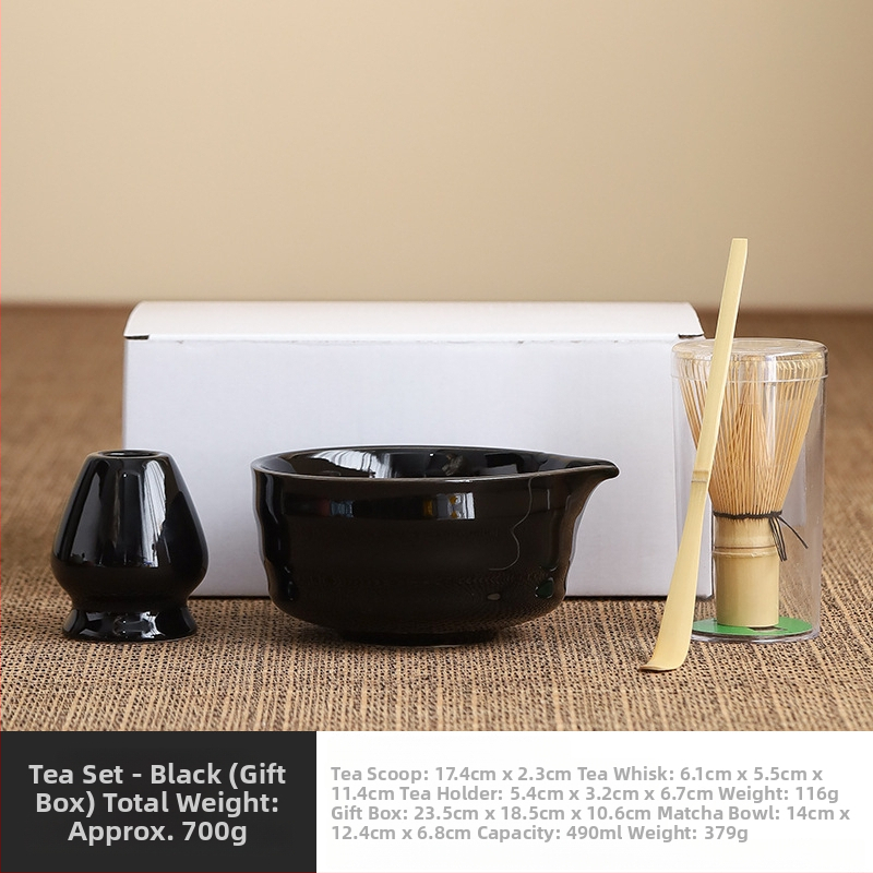 Set japonez din ceramică pentru matcha, cu tel de bambus, perie pentru matcha și linguriță pentru ceai