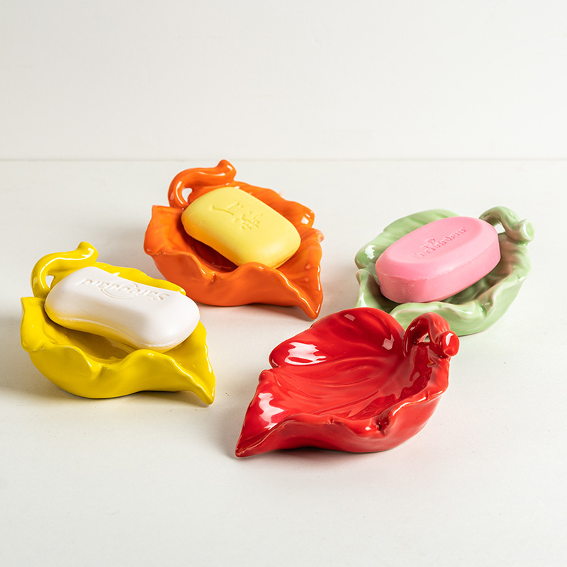 Suport ceramic pentru săpun, design cu frunză, în stil Nordic, pentru baie