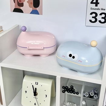 Cutie săpun cu capac și drenaj, desen animat cu ochi mari, pentru uz casnic și spălătorie, cămin studențesc