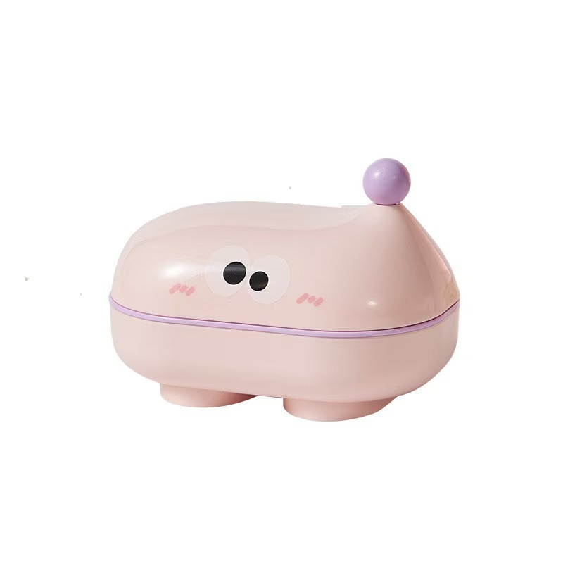 Cutie săpun cu capac și drenaj, desen animat cu ochi mari, pentru uz casnic și spălătorie, cămin studențesc