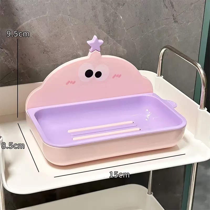 Cutie săpun cu capac și drenaj, desen animat cu ochi mari, pentru uz casnic și spălătorie, cămin studențesc