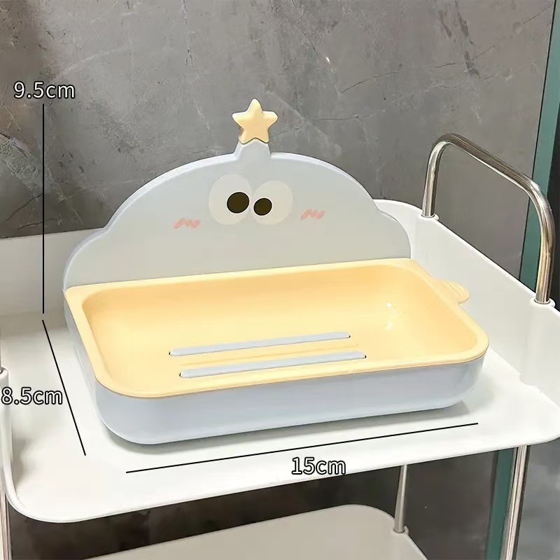 Cutie săpun cu capac și drenaj, desen animat cu ochi mari, pentru uz casnic și spălătorie, cămin studențesc