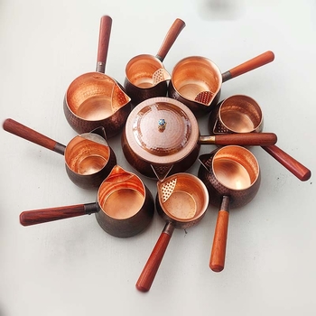 Τσαγιέρα από πορφυρό χαλκό με λαβή στο πλάι, σετ παρασκευής τσαγιού με κύπελλο ίσης ποσότητας, χωρητικότητα 350 ml, κατάλληλη για ηλεκτρική κεραμική εστία