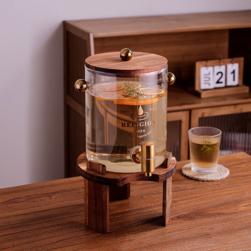 Carafă din sticlă cu robinet pentru băuturi și sucuri, rezistentă la temperaturi înalte și anti-explozie, design ușor luxos pentru casă sau restaurant, ceainic cu flori