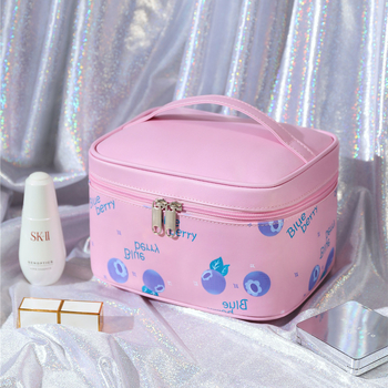 Geantă PU pentru cosmetică, în formă de cub cu design fructat, impermeabilă, organizator de călătorie