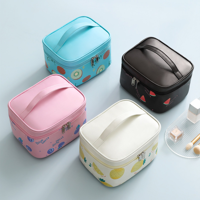 Geantă PU pentru cosmetică, în formă de cub cu design fructat, impermeabilă, organizator de călătorie