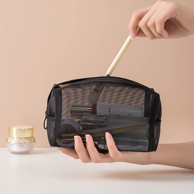 Geantă de machiaj din plasă, capacitate mare, organizator portabil pentru cosmetice, geantă mică pentru ruj și produse de igienă