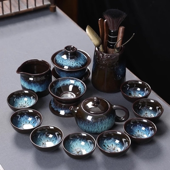 Set ceai Kung Fu din ceramică cu ceainic, cești și gaiwan pentru uz casnic și la birou