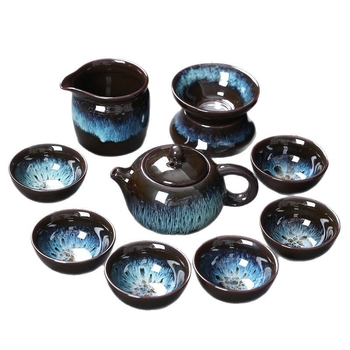 Set ceai Kung Fu din ceramică cu ceainic, cești și gaiwan pentru uz casnic și la birou