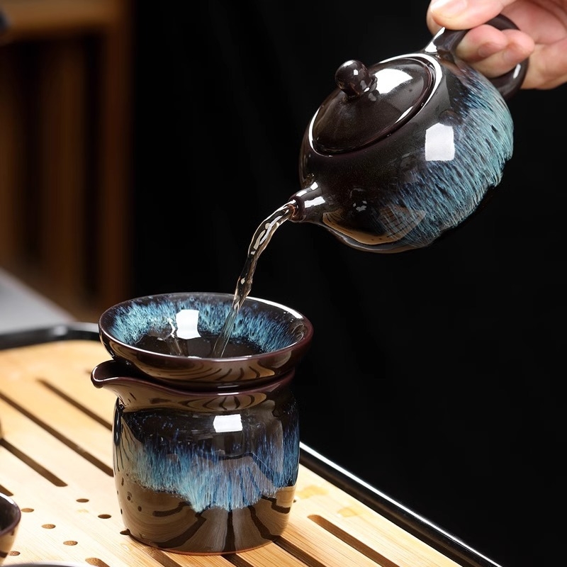 Set ceai Kung Fu din ceramică cu ceainic, cești și gaiwan pentru uz casnic și la birou