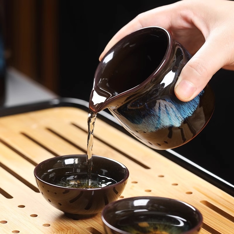 Set ceai Kung Fu din ceramică cu ceainic, cești și gaiwan pentru uz casnic și la birou
