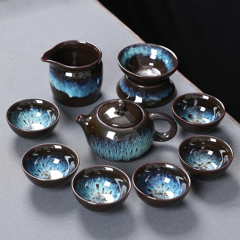 Set ceai Kung Fu din ceramică cu ceainic, cești și gaiwan pentru uz casnic și la birou