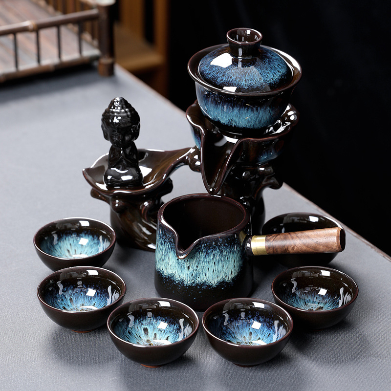 Set ceai Kung Fu din ceramică cu ceainic, cești și gaiwan pentru uz casnic și la birou