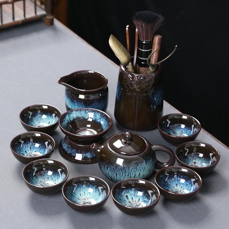 Set ceai Kung Fu din ceramică cu ceainic, cești și gaiwan pentru uz casnic și la birou