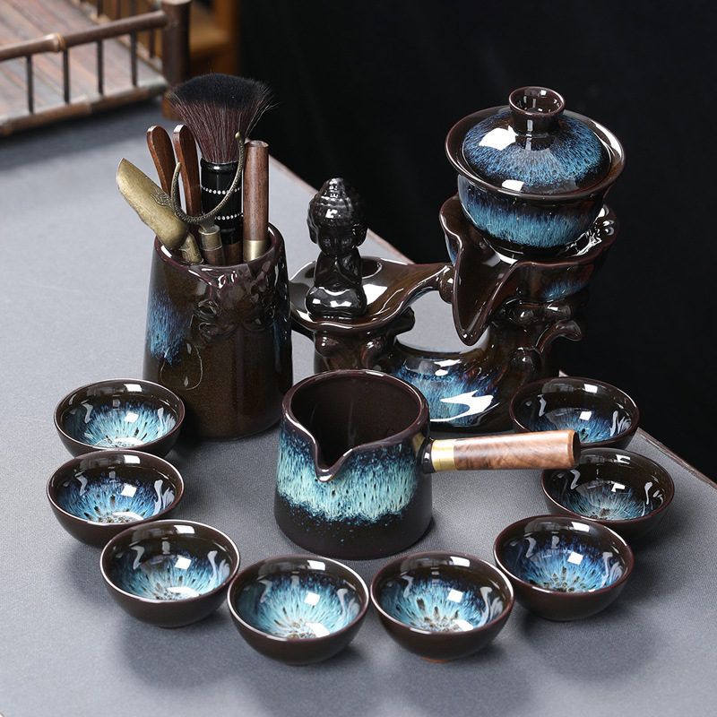 Set ceai Kung Fu din ceramică cu ceainic, cești și gaiwan pentru uz casnic și la birou
