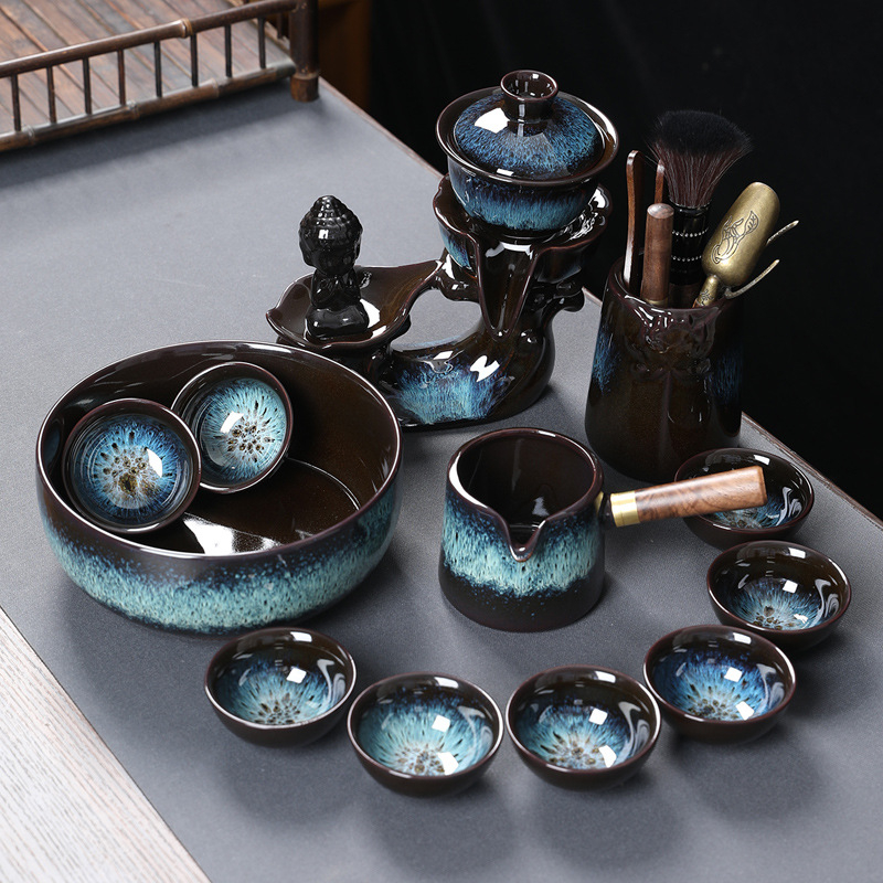 Set ceai Kung Fu din ceramică cu ceainic, cești și gaiwan pentru uz casnic și la birou