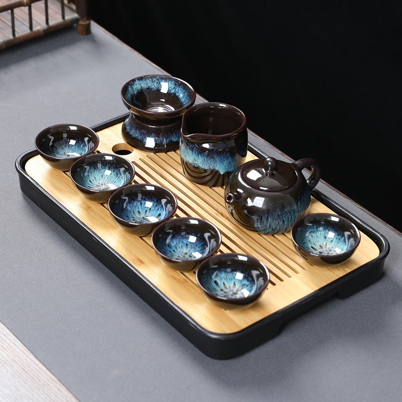 Set ceai Kung Fu din ceramică cu ceainic, cești și gaiwan pentru uz casnic și la birou