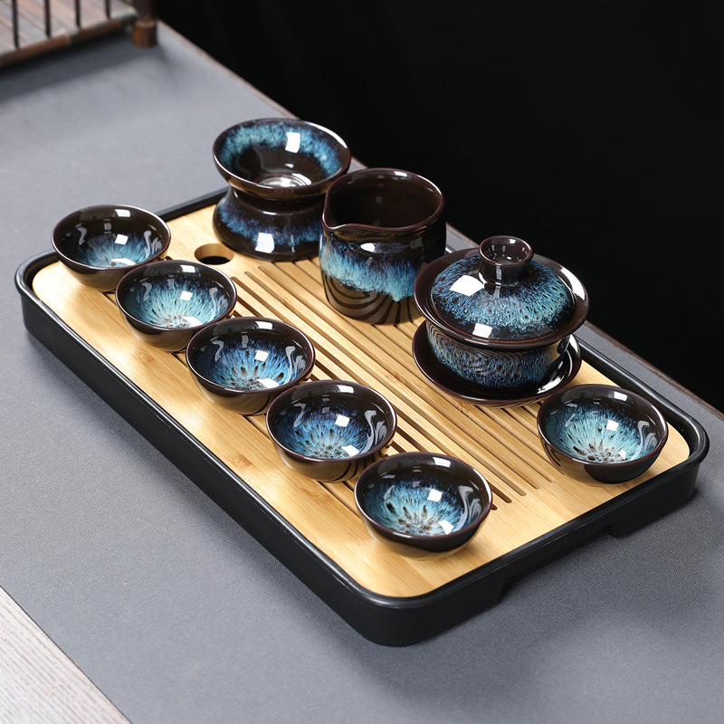 Set ceai Kung Fu din ceramică cu ceainic, cești și gaiwan pentru uz casnic și la birou