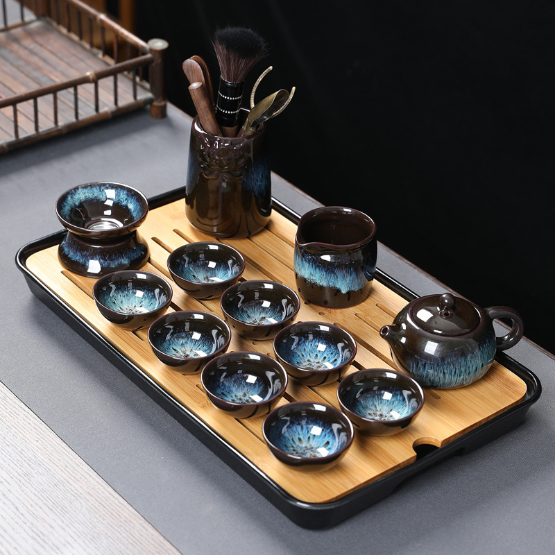 Set ceai Kung Fu din ceramică cu ceainic, cești și gaiwan pentru uz casnic și la birou