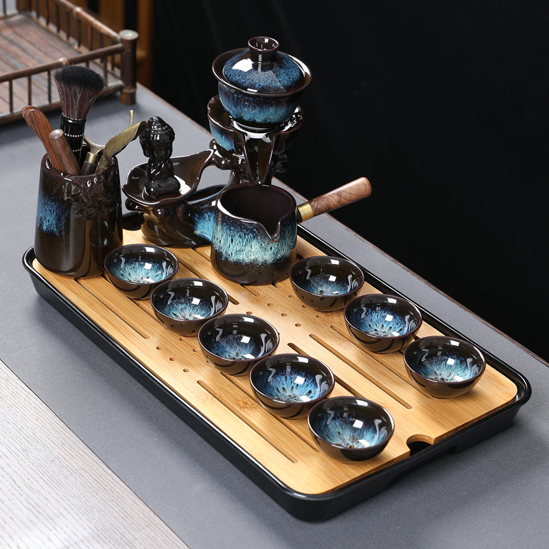 Set ceai Kung Fu din ceramică cu ceainic, cești și gaiwan pentru uz casnic și la birou