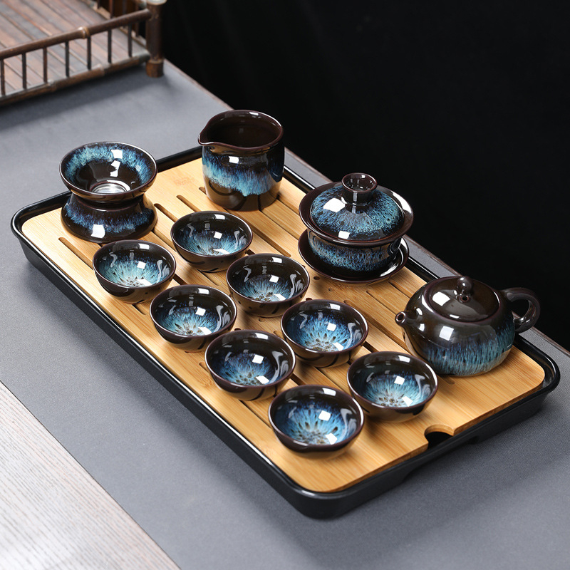 Set ceai Kung Fu din ceramică cu ceainic, cești și gaiwan pentru uz casnic și la birou