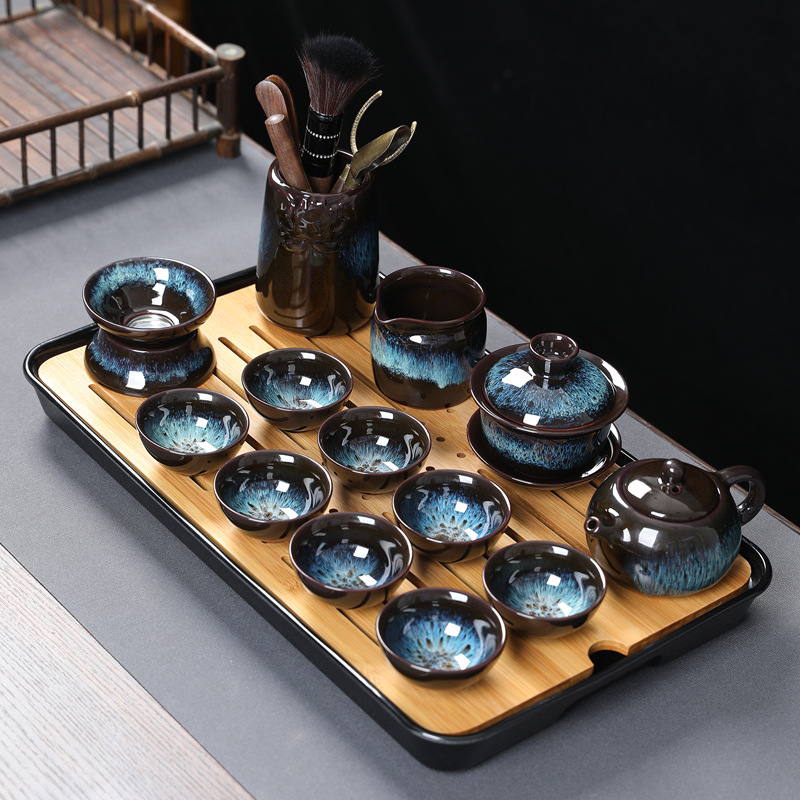 Set ceai Kung Fu din ceramică cu ceainic, cești și gaiwan pentru uz casnic și la birou