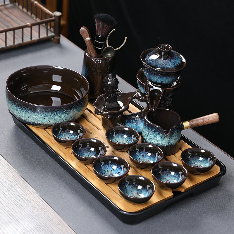 Set ceai Kung Fu din ceramică cu ceainic, cești și gaiwan pentru uz casnic și la birou