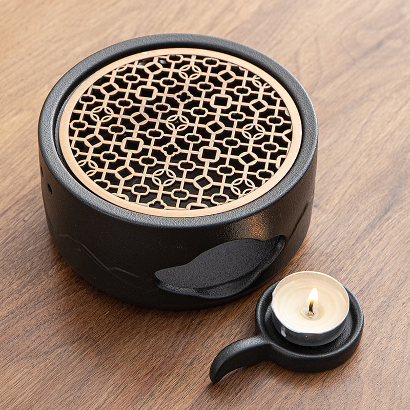 Set ceai din sticlă în stil japonez, cu ceainic, cupă de echilibrare, încălzitor cu lumânare și bază ceramică
