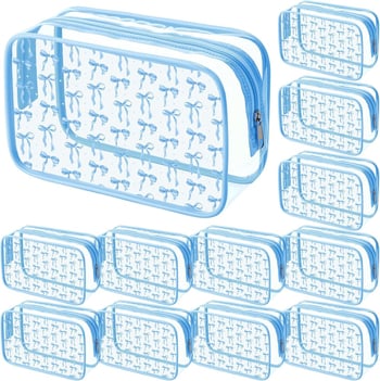 Geantă transparentă de machiaj impermeabilă, cu funda, capacitate mare, formă cub, portabilă cu fermoar pentru cosmetică și articole de igienă personală