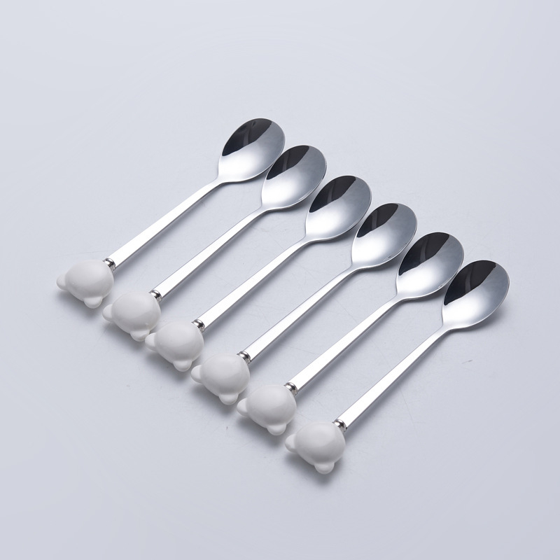 Set de furculițe din oțel inoxidabil pentru fructe, ursuleț ceramic, tacâmuri elegante pentru casă
