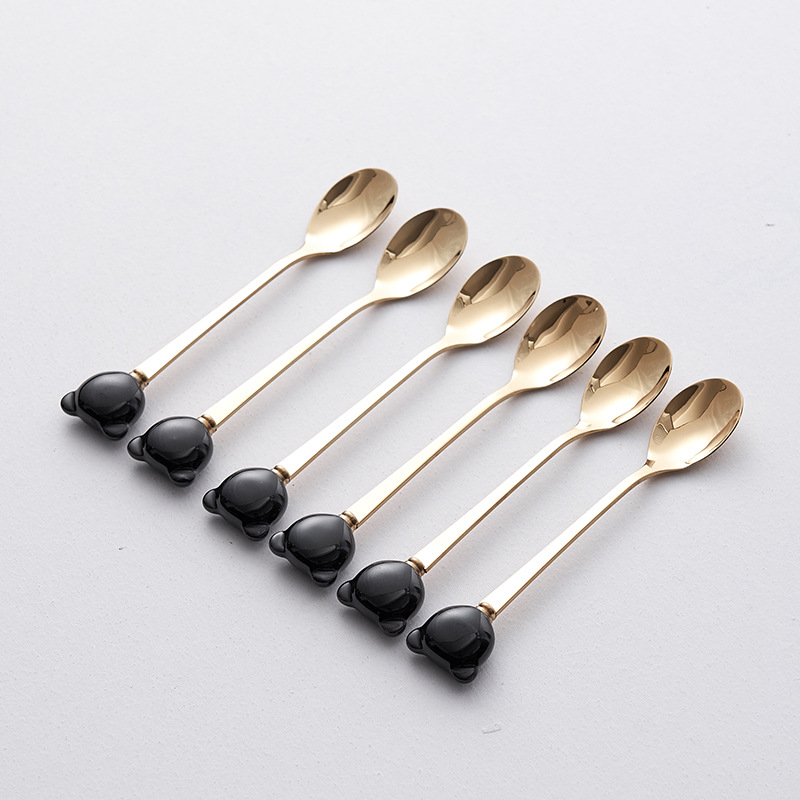Set de furculițe din oțel inoxidabil pentru fructe, ursuleț ceramic, tacâmuri elegante pentru casă