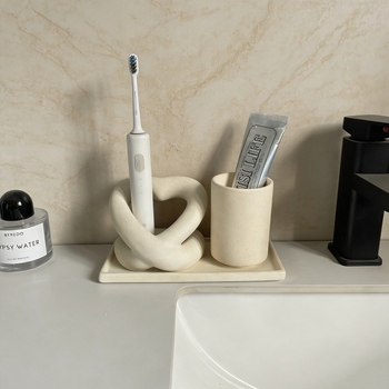 Suport ceramic în formă de inimă pentru pastă de dinți și periuțe, tavă mată pentru paharul de apă de gură, set decorativ multifuncțional