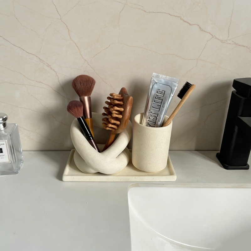 Suport ceramic în formă de inimă pentru pastă de dinți și periuțe, tavă mată pentru paharul de apă de gură, set decorativ multifuncțional