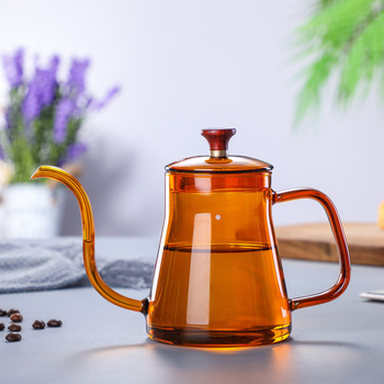 Ceainic pentru cafea pour-over, din sticlă rezistentă la temperaturi înalte, stil european, pentru uz casnic, gură subțire cu scară de măsurare, mâner cu urechi