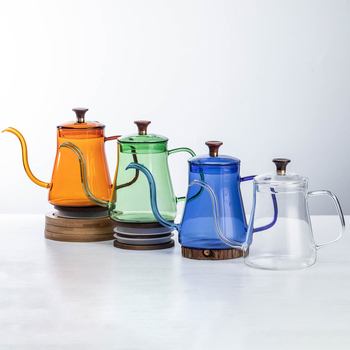 Ceainic pentru cafea pour-over, din sticlă rezistentă la temperaturi înalte, stil european, pentru uz casnic, gură subțire cu scară de măsurare, mâner cu urechi