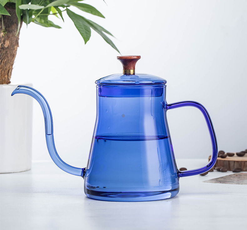 Ceainic pentru cafea pour-over, din sticlă rezistentă la temperaturi înalte, stil european, pentru uz casnic, gură subțire cu scară de măsurare, mâner cu urechi