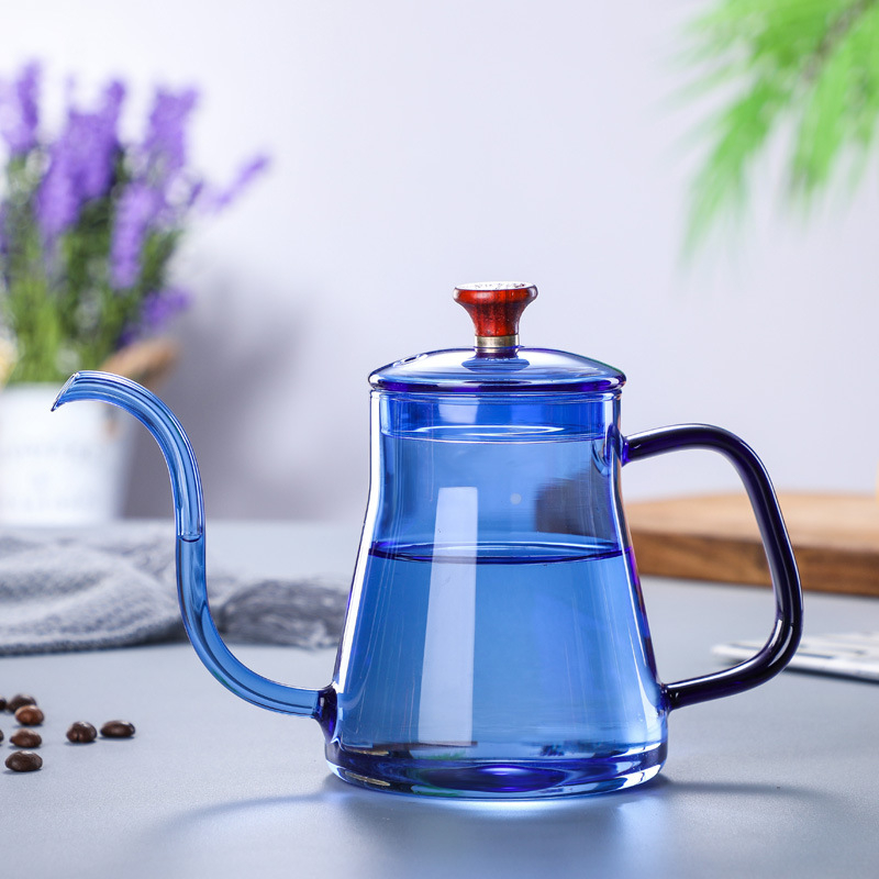 Ceainic pentru cafea pour-over, din sticlă rezistentă la temperaturi înalte, stil european, pentru uz casnic, gură subțire cu scară de măsurare, mâner cu urechi
