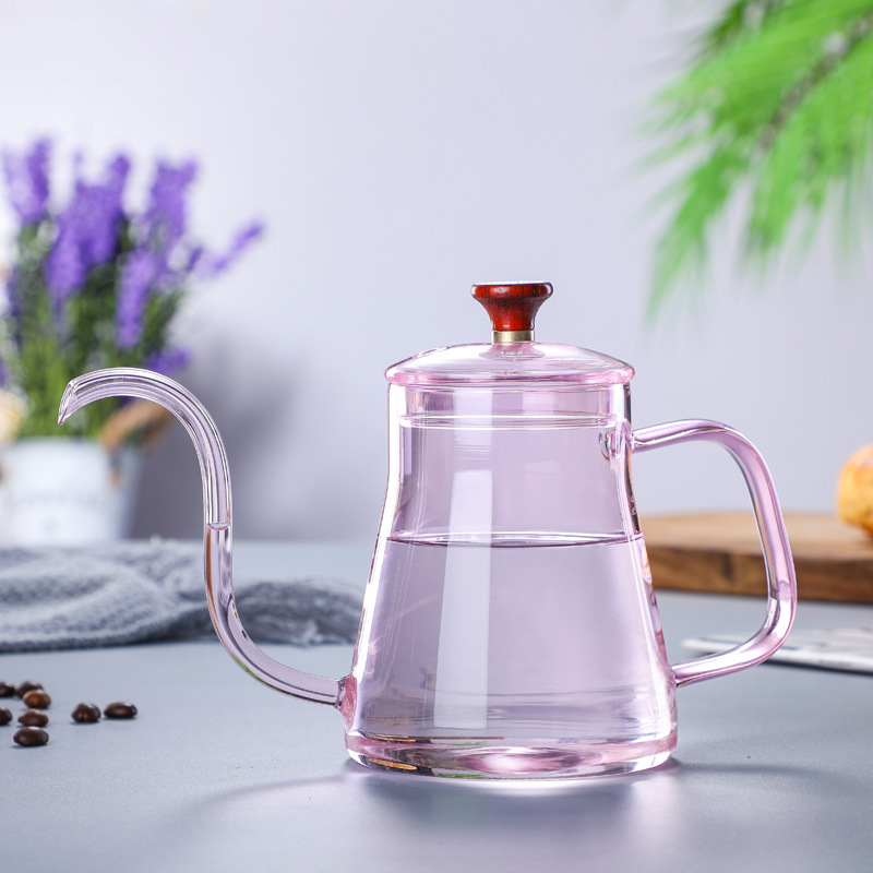 Ceainic pentru cafea pour-over, din sticlă rezistentă la temperaturi înalte, stil european, pentru uz casnic, gură subțire cu scară de măsurare, mâner cu urechi