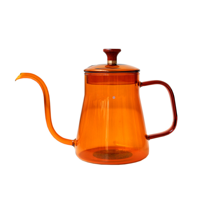 Ceainic pentru cafea pour-over, din sticlă rezistentă la temperaturi înalte, stil european, pentru uz casnic, gură subțire cu scară de măsurare, mâner cu urechi