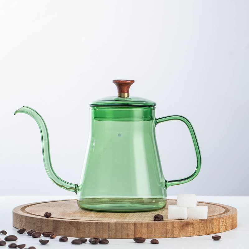 Ceainic pentru cafea pour-over, din sticlă rezistentă la temperaturi înalte, stil european, pentru uz casnic, gură subțire cu scară de măsurare, mâner cu urechi